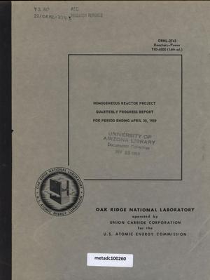 Primary view of object titled 'Homogeneous Reactor Project Quarterly Progress Report: February-April 1959'.