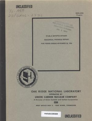 Stable Isotopes Division Semiannual Progress Report for Period Ending November 30, 1956