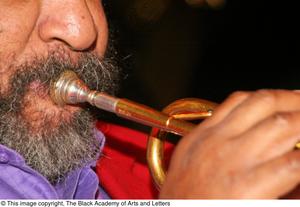 Primary view of object titled '[Close-up of trumpet player]'.