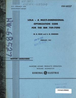 LOLA - A Multi-Dimensional Optimization Code for the IBM 709-7090