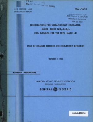 Specifications for Vibrationally Compacted, Mixed Oxide (UO2-PuO2), Fuel Elements for the Plutonium Recycle Test Reactor (MARK I-L)