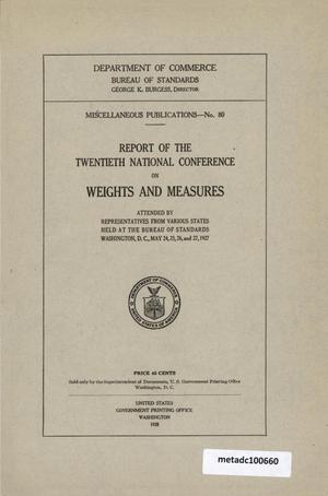 Report of the Twentieth National Conference on Weights and Measures, 1927