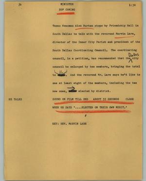 Primary view of object titled '[News Script: Minister]'.