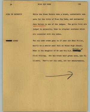 Primary view of object titled '[News Script: Miss Zip Code]'.