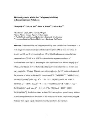 Thermodynamic Model for ThO2(am) Solubility in Isosaccharinate Solutions