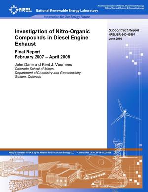 Primary view of object titled 'Investigation of Nitro-Organic Compounds in Diesel Engine Exhaust: Final Report, February 2007 - April 2008'.