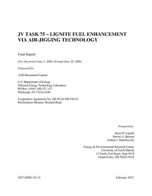 JV Task 75 - Lignite Fuel Enhancement via Air-Jigging Technology