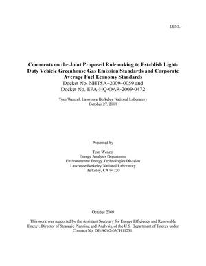 Comments on the Joint Proposed Rulemaking to Establish Light-Duty Vehicle Greenhouse Gas Emission Standards and Corporate Average Fuel Economy Standards