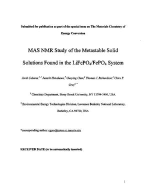 MAS NMR Study of the Metastable Solid Solutions Found in the LiFePO4/FePO4 System