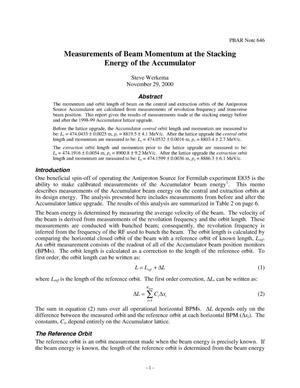 Measurements of Beam Momentum at the Stacking Energy of the Accumulator