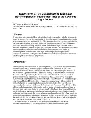 Synchrotron X-Ray Microdiffraction Studies of Electromigration in Interconnect lines at the Advanced Light Source