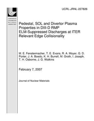 Pedestal, SOL and Divertor Plasma Properties in DIII-D RMP ELM-Suppressed Discharges at ITER Relevant Edge Collisionality