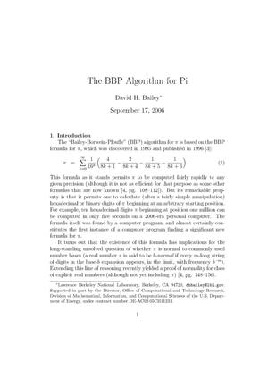 The BBP Algorithm for Pi