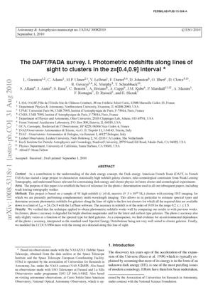 The DAFT/FADA survey. I.Photometric redshifts along lines of sight to clusters in the z=[0.4,0.9] interval