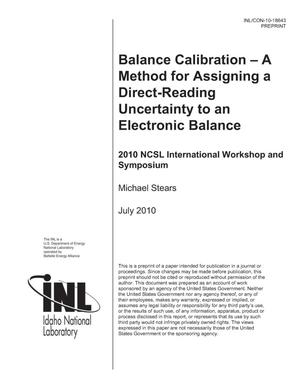 Balance Calibration – A Method for Assigning a Direct-Reading Uncertainty to an Electronic Balance.