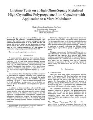 Lifetime Tests on a High Ohms/Square Metalized High Crystalline Polypropylene Film Capacitor with Application to a Marx Modulator