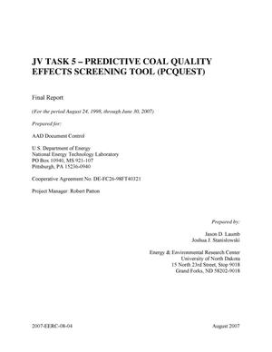 JV Task 5 - Predictive Coal Quality Effects Screening Tool (PCQUEST)