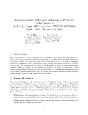 Application Specific Performance Technology for Productive Parallel Computing