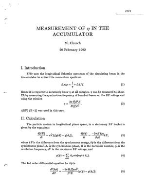 Measurement of eta in the Accumulator