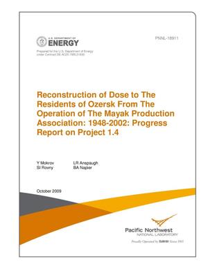 RECONSTRUCTION OF DOSE TO THE RESIDENTS OF OZERSK FROM THE OPERATION OF THE MAYAK PRODUCTION ASSOCIATION: 1948-2002: Progress Report on Project 1.4