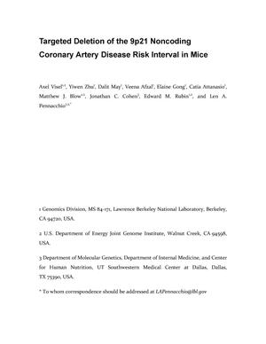 Targeted deletion of the 9p21 noncoding coronary artery disease risk interval in mice