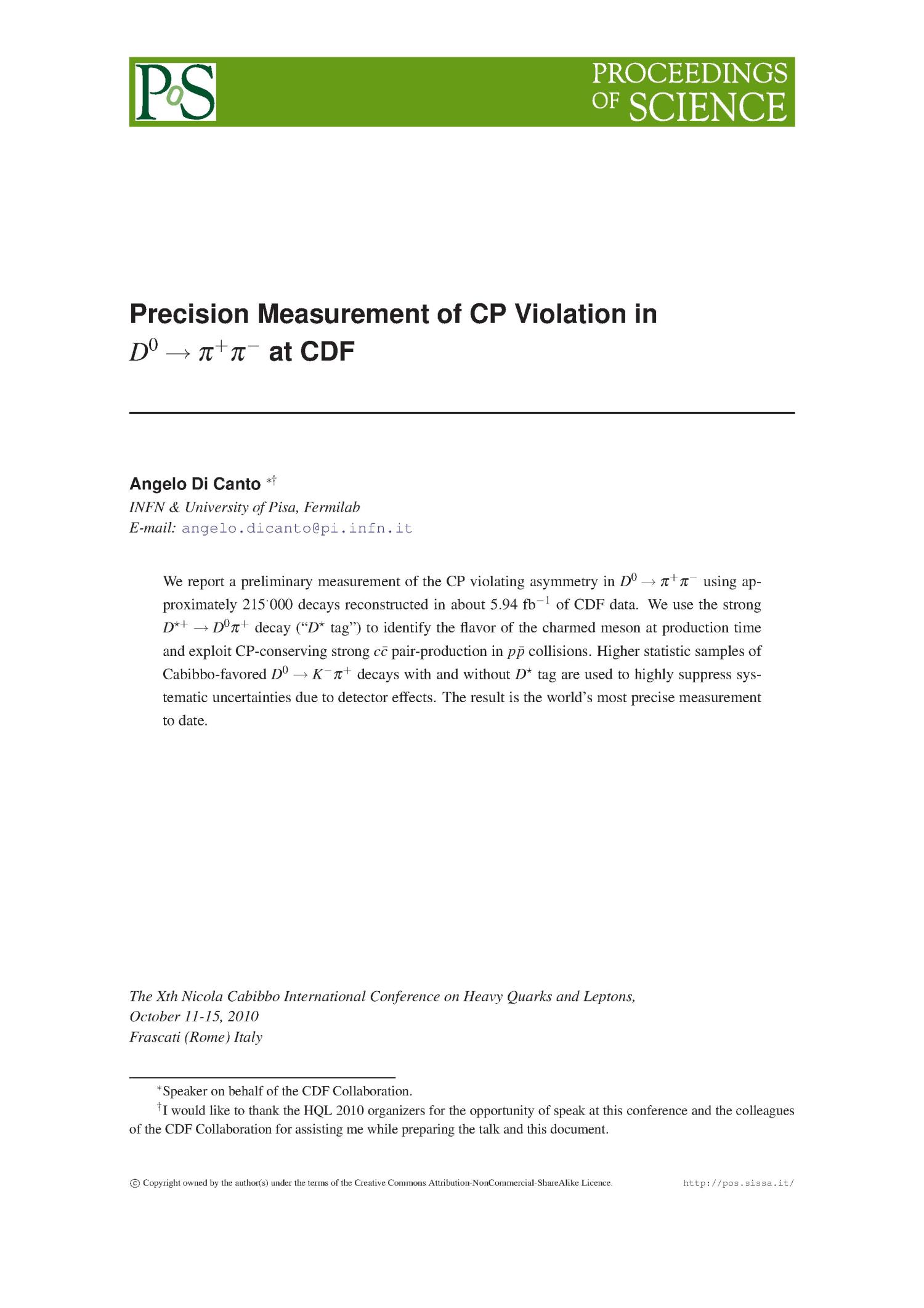 Precision Measurement of CP Violation in $D^0\to\pi^+\pi^-$ at CDF
                                                
                                                    [Sequence #]: 1 of 6
                                                