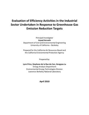 Evaluation of Efficiency Activities in the Industrial Sector Undertaken in Response to Greenhouse Gas Emission Reduction Targets