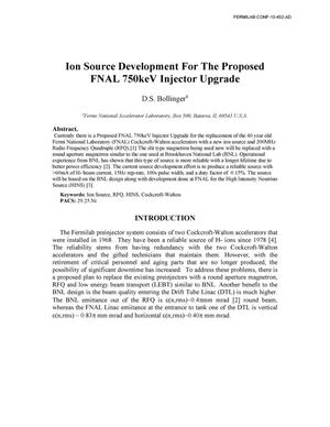 Ion source development for the proposed FNAL 750keV injector upgrade