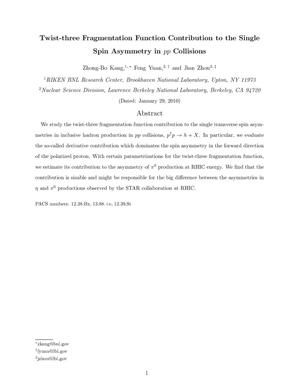 Twist-three Fragmentation Function Contribution to the Single Spin Asymmetry in pp Collisions