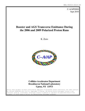 Booster and AGS transverse emittance during the 2006 and 2009 polarized proton runs