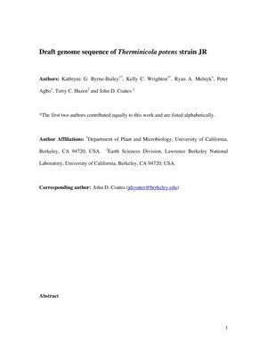 Draft genome sequence of Therminicola potens strain JR