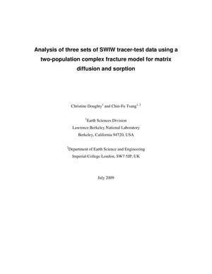 Analysis of three sets of SWIW tracer-test data using a two-population complex fracture model for matrix diffusion and sorption