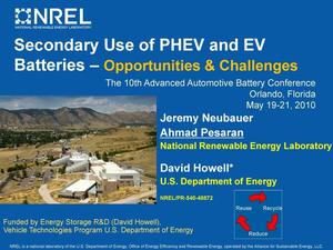 Secondary Use of PHEV and EV Batteries: Opportunities & Challenges