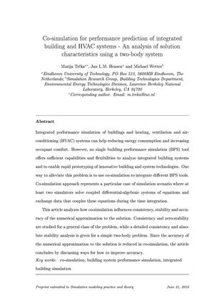 Co-simulation for performance prediction of integrated building and HVAC systems - An analysis of solution characteristics using a two-body system