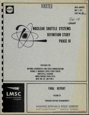 Nuclear shuttle systems definition study. Phase III. Volume III. Program support requirements. Final report