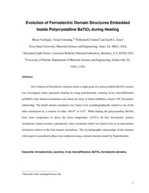 Evolution of ferroelectric domain structures embedded inside polychrystalline BaTiO3 during heating