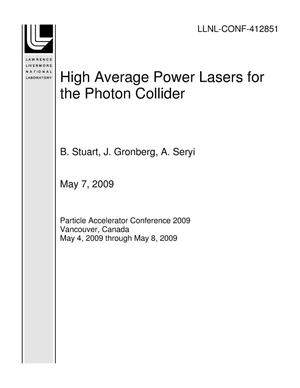 High Average Power Lasers for the Photon Collider