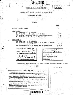Progress Report for the month of August 1945