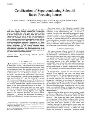 Certification of Superconducting Solenoid-Based Focusing Lenses