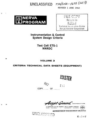 Instrumentation and control system design criteria. Test cell ETS-1 NNRDC. Volume III. Criteria technical data sheets (equipment)