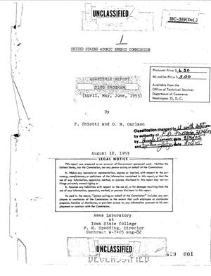 SLUG PROGRAM QUARTERLY REPORT FOR APRIL, MAY, JUNE 1953