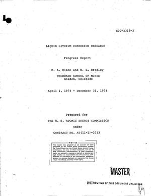 Liquid lithium corrosion research. Progress report, April 1--December 31, 1974