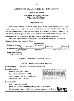 Report on Los Alamos Pion Facility (LAMPF)