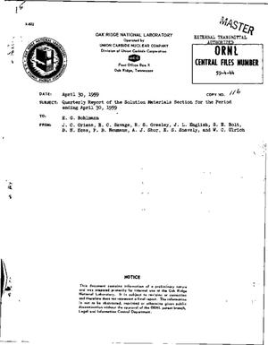 Quarterly Report of the Solution Materials Section for the Period Ending April 30, 1959