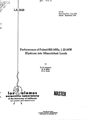 Performance of pulsed 805-MHz, 1.25-MW klystrons into mismatched loads