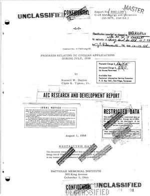 PROGRESS RELATING TO CIVILIAN APPLICATIONS DURING JULY 1958