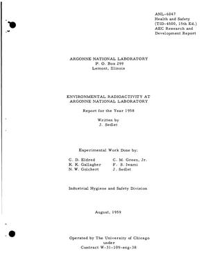 Primary view of object titled 'Environmental Radioactivity at Argonne National Laboratory. Report for the Year 1958'.