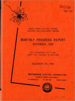 Monthly Progress Report for the Period November 1 to 30, 1958