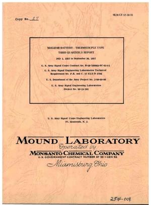 NUCLEAR BATTERY-THERMOCOUPLE TYPE THIRD QUARTERLY REPORT for JULY 1, 1957 TO SEPTEMBER 30, 1957