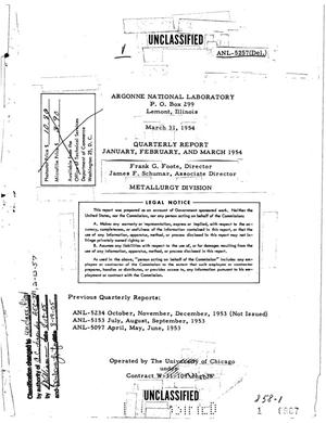 METALLURGY DIVISION QUARTERLY REPORT FOR JANUARY, FEBRUARY, AND MARCH 1954